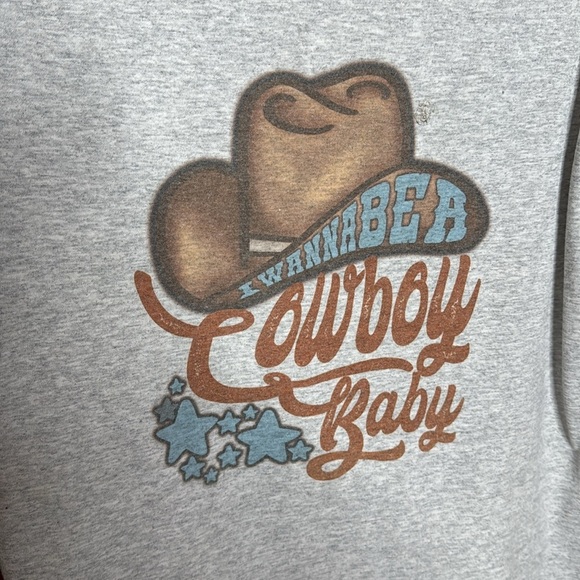 Wild Junkie Boutique I Wanna Be A Cowboy Baby Gray Tee Size Large - Picture 2 of 5